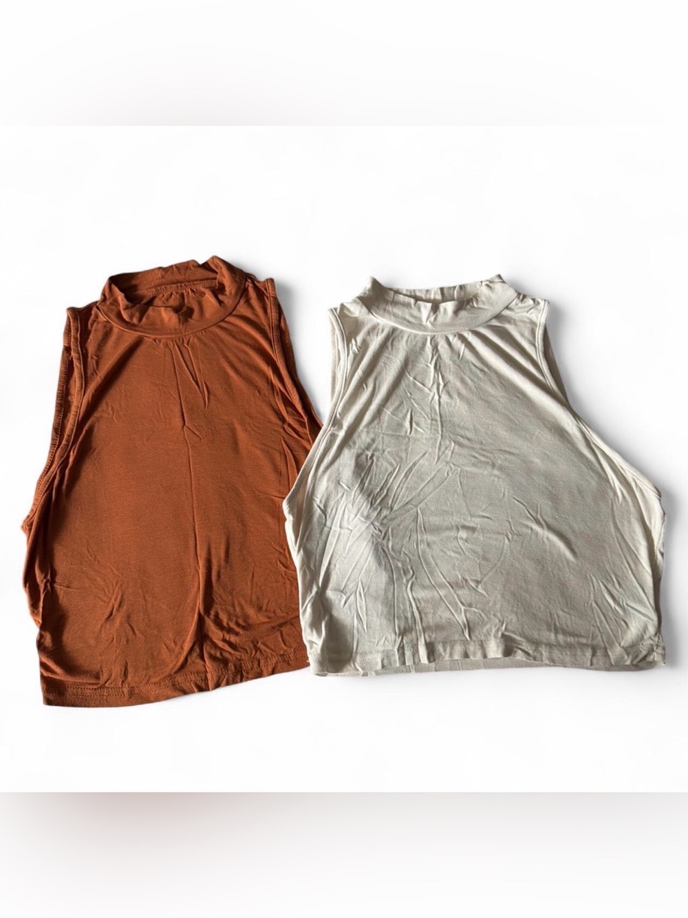 SHEIN Mock Neck crop Tank Tops in Rust and Cream size L